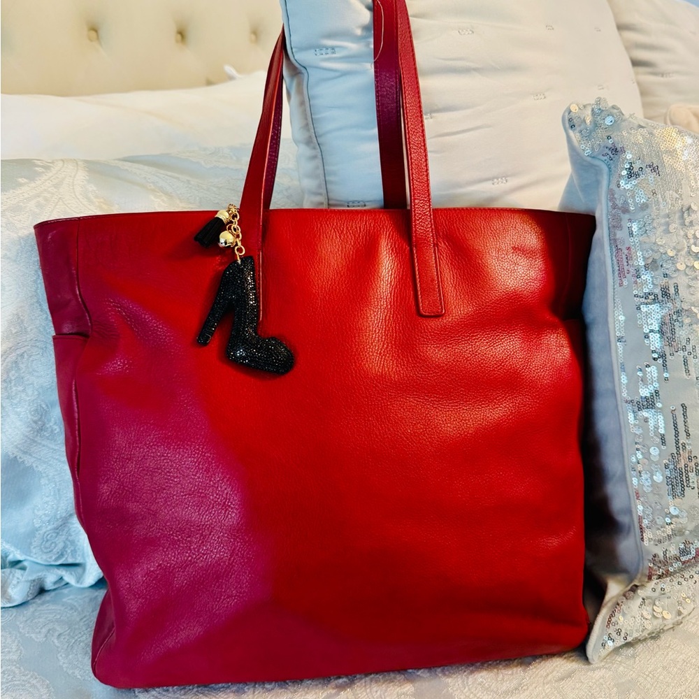 Express Red Leather Tote Bag - Picture 2 of 9